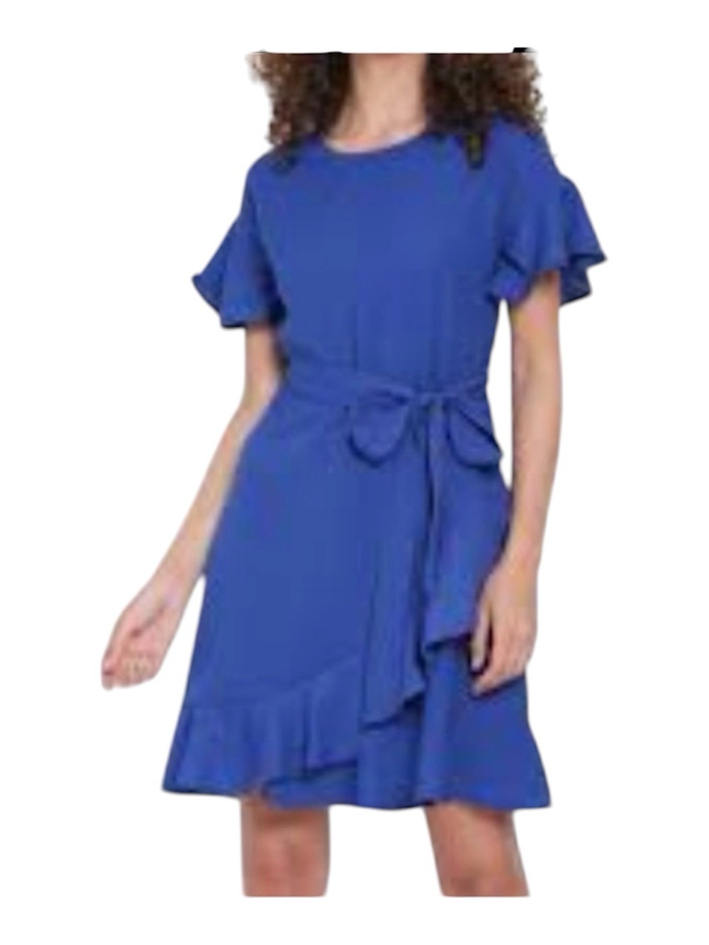 Shelby & Palmer Blue Ruffle Sleeve Tie-Waist Dress